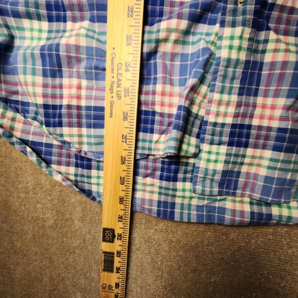 Ralph Lauren Button Down Shirt Mens XL Blue Green Plaid Classic Fit Short Sleeve